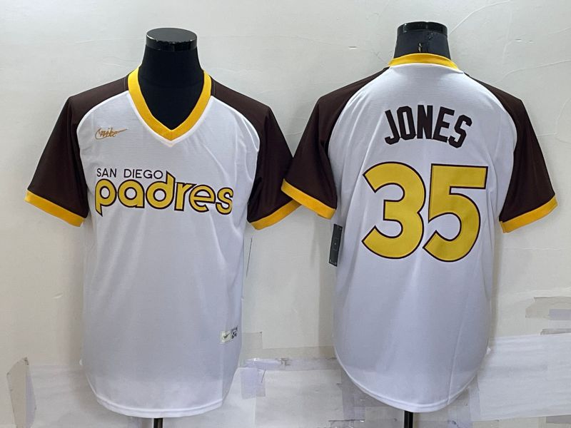 Men San Diego Padres 35 Jones White Throwback Nike 2022 MLB Jerseys